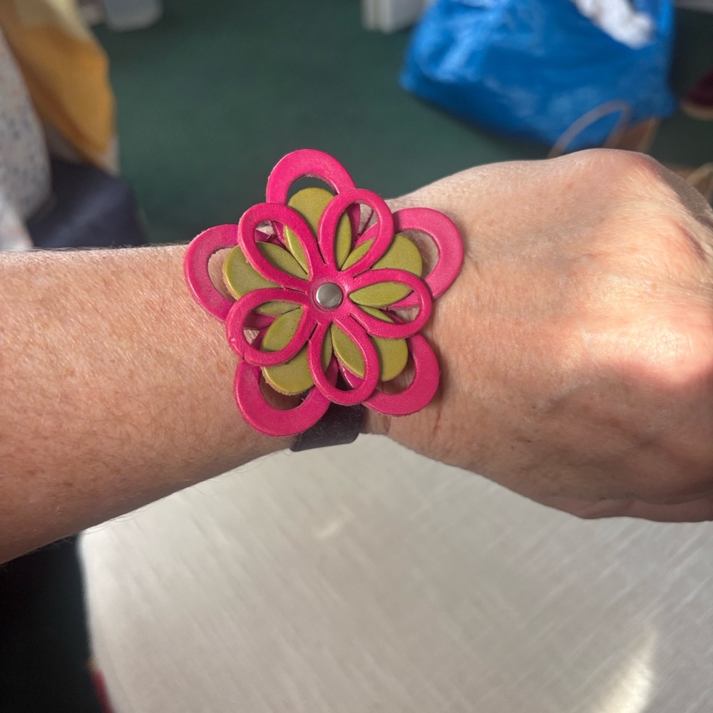 Pink and Green Floral Leather Bracelet